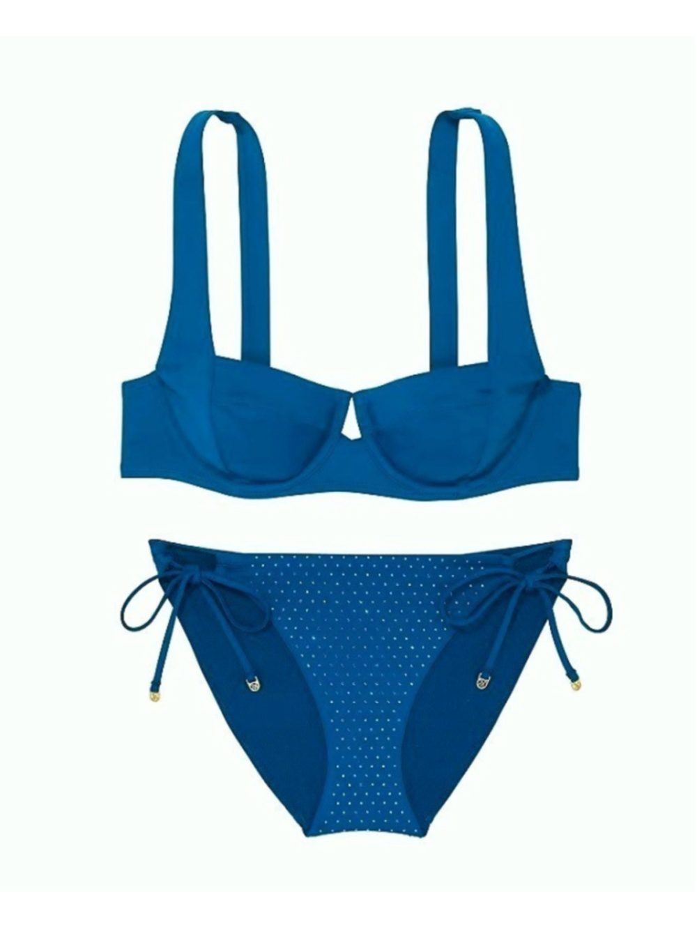 40DD/XL VICTORIA SECRET SWIM Lace-Up Strappy Top Bikini Set Side Tie Bottom Blue